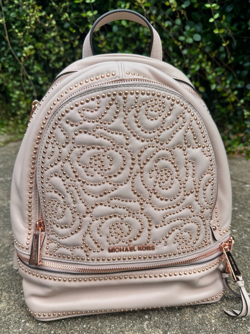 Michael Kors Blush Rose Gold Studded Mini Backpack